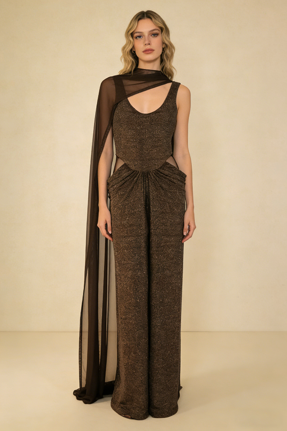 Chiffon Scarf Corseted Sparkly Maxi Dress CHICIDA Chiffon Scarf Corseted Sparkly Maxi Dress CHICIDA