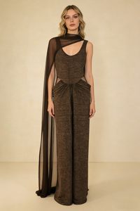 Chiffon Scarf Corseted Sparkly Maxi Dress