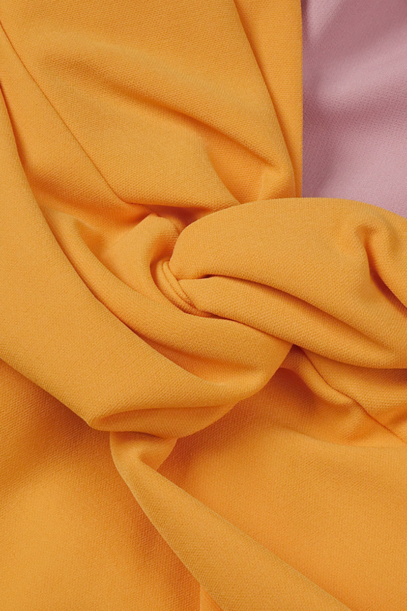 Colour Block Puff Sleeve Midi Dress in Pink Orange