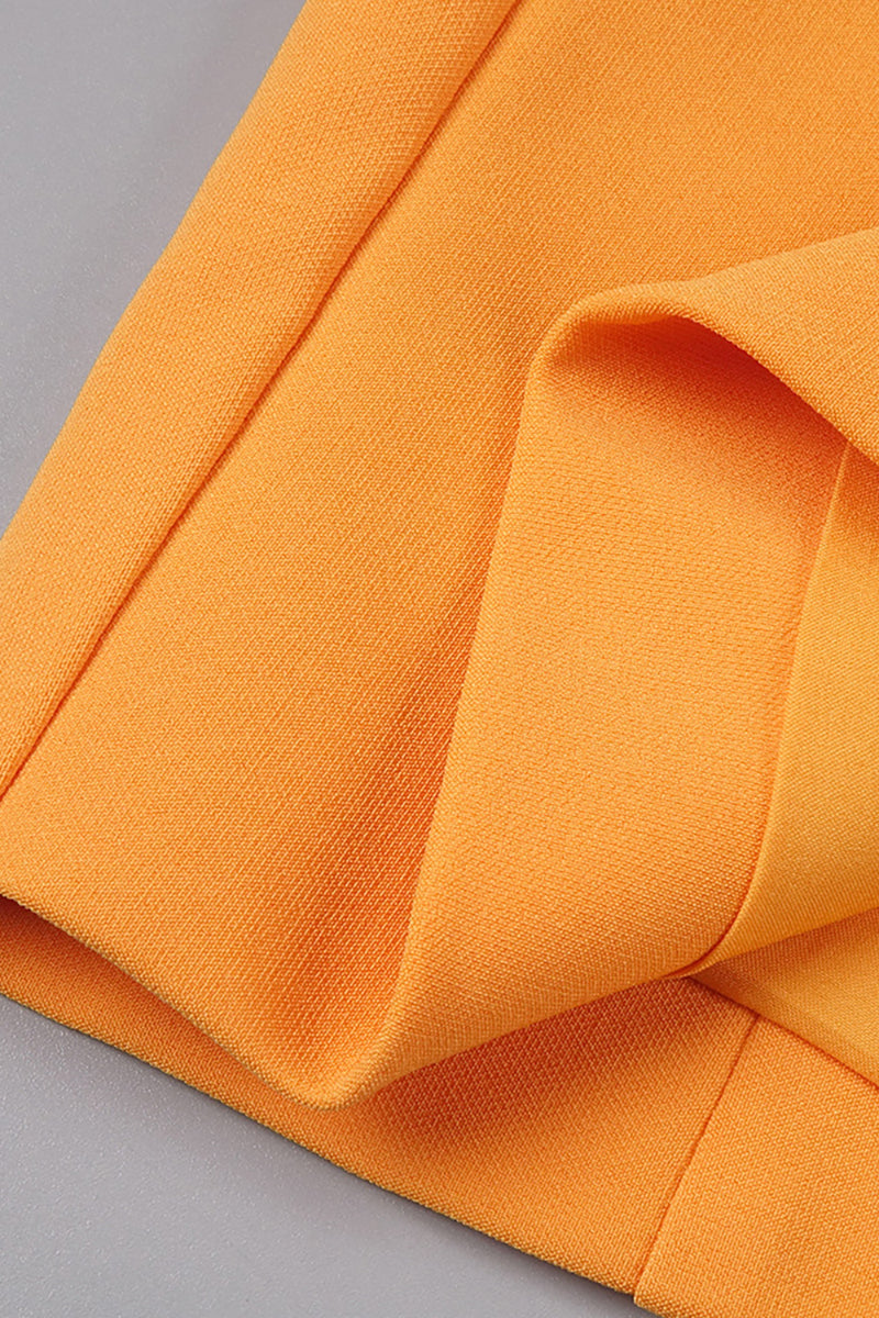 Colour Block Puff Sleeve Midi Dress in Pink Orange