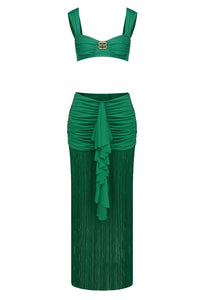 Contour Bust Wide Strap Fringe Skirt Set