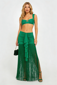 Contour Bust Wide Strap Fringe Skirt Set