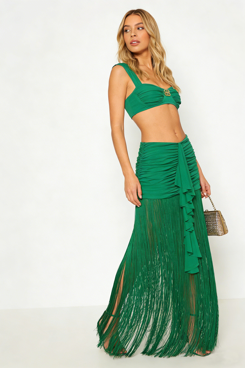 Contour Bust Wide Strap Fringe Skirt Set