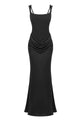 Corset Bodice Draped Maxi Dress in Black