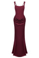Corset Bodice Draped Maxi Dress in Burgundy