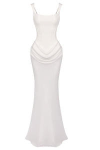 Corset Bodice Draped Maxi Dress in White
