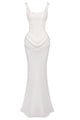 Corset Bodice Draped Maxi Dress in White