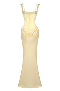 Corset Bodice Draped Maxi Dress in Yellow