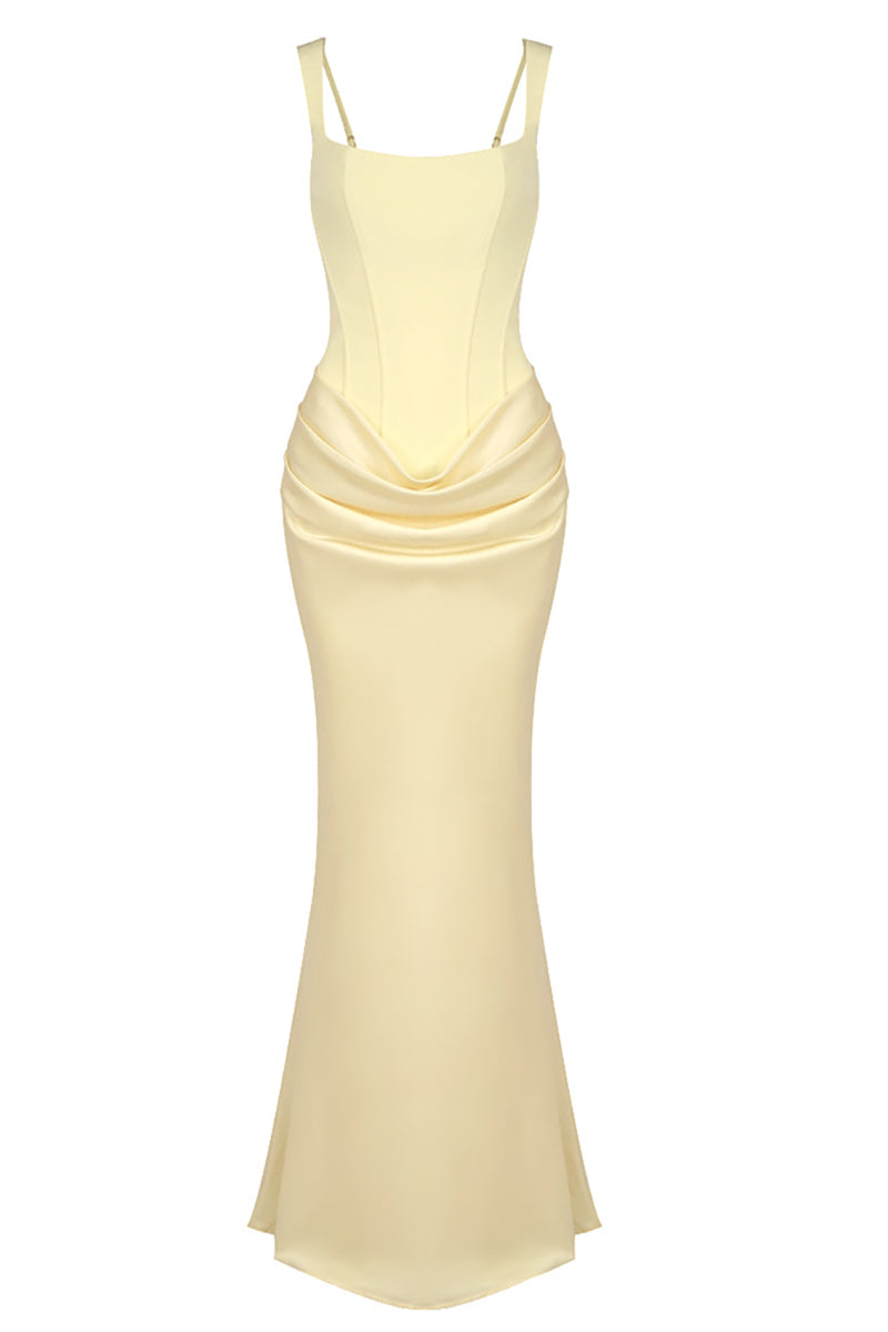 Corset Bodice Draped Maxi Dress in Yellow