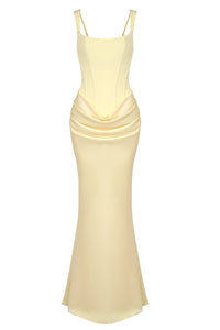 Corset Bodice Draped Maxi Dress in Yellow