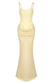 Corset Bodice Draped Maxi Dress in Yellow