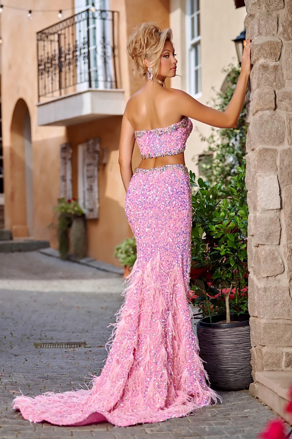 Corset Rhinestone Slit Gown