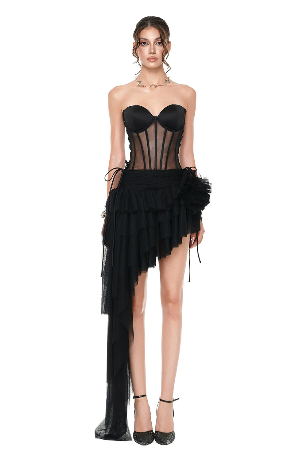 Corset Top & Irregular Mesh Skirt