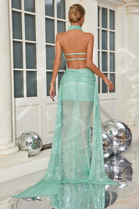 Cowl Backless Sequin Maxi Dress