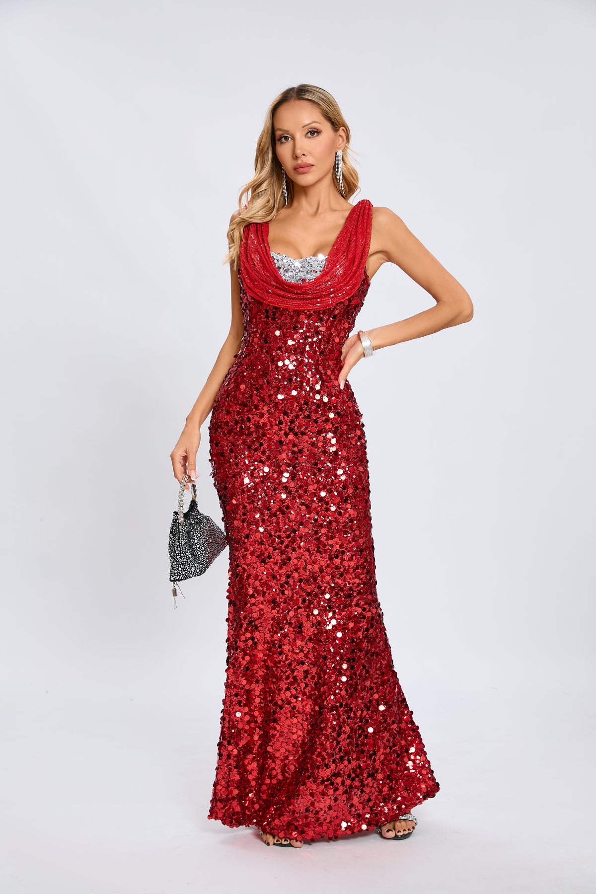 Cowl Sequin Maxi Dress