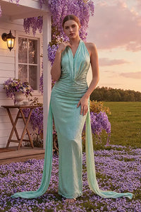 Cowl Backless Sequin Maxi Dress in Green