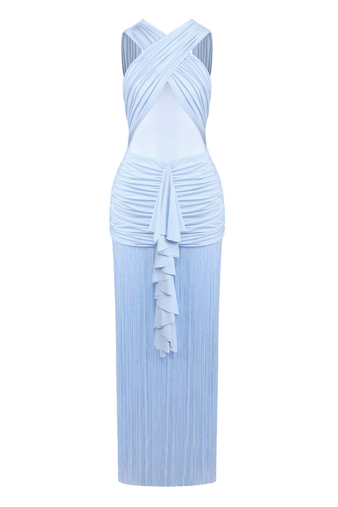 Criss Cross Fringe Maxi Dress