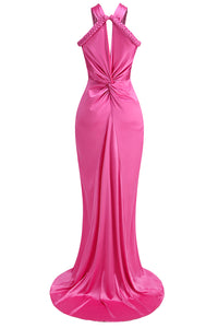 Cross Cutout Maxi Dress in Pink Red