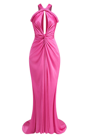 Cross Cutout Maxi Dress in Pink Red