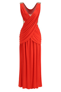 Cross Drape Maxi Dress in Red