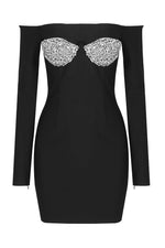 Crystal-Embellished Off-Shoulder Mini Dres In Black