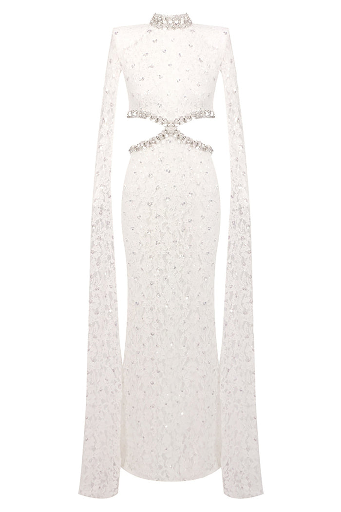 Crystal-embellished Cutout Lace Maxi Dress