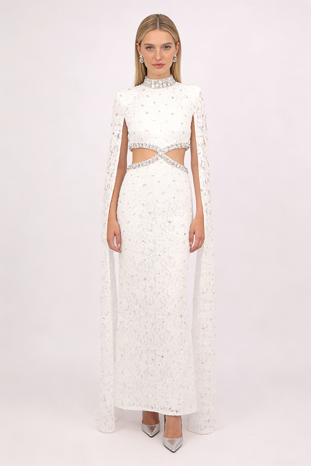 Crystal-embellished Cutout Lace Maxi Dress