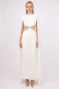 Crystal-embellished Cutout Lace Maxi Dress