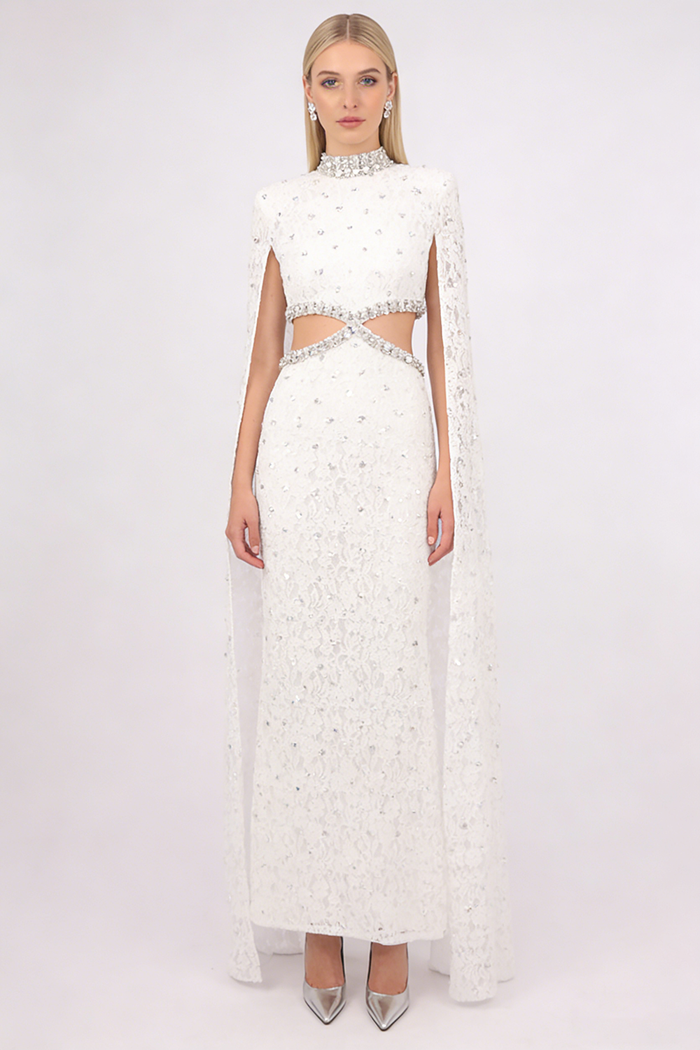 Crystal-embellished Cutout Lace Maxi Dress