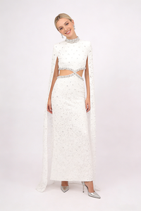 Crystal-embellished Cutout Lace Maxi Dress