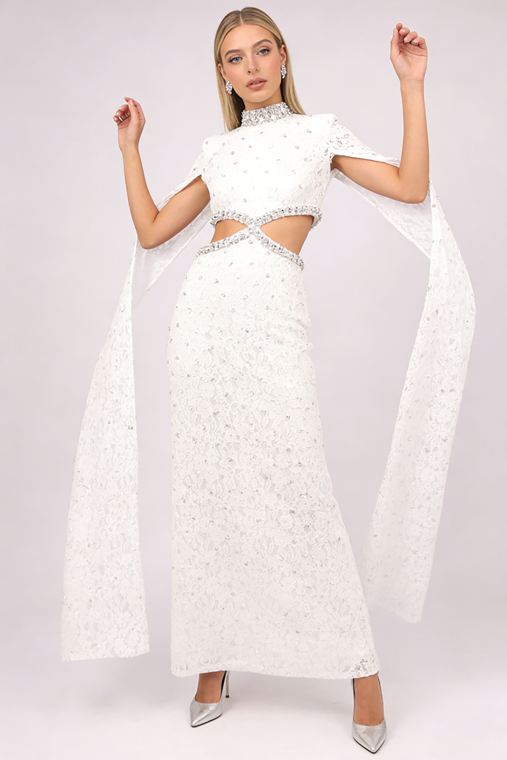 Crystal-embellished Cutout Lace Maxi Dress