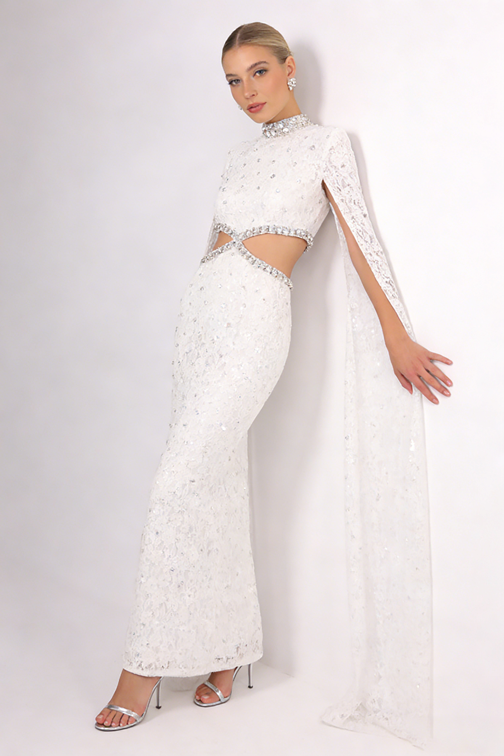 Crystal-embellished Cutout Lace Maxi Dress