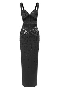 Crystal Sequin Cut Out Maxi Dress