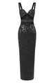Crystal Sequin Cut Out Maxi Dress