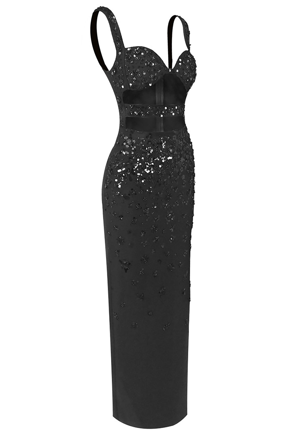 Crystal Sequin Cut Out Maxi Dress