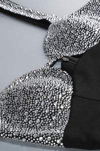 Crystal Embellished Crepe Maxi Dress in Black