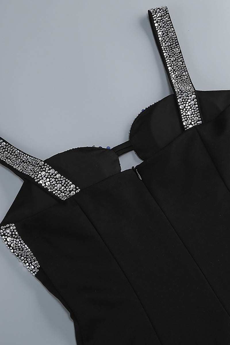 Crystal Embellished Crepe Maxi Dress in Black