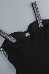 Crystal Embellished Crepe Maxi Dress in Black