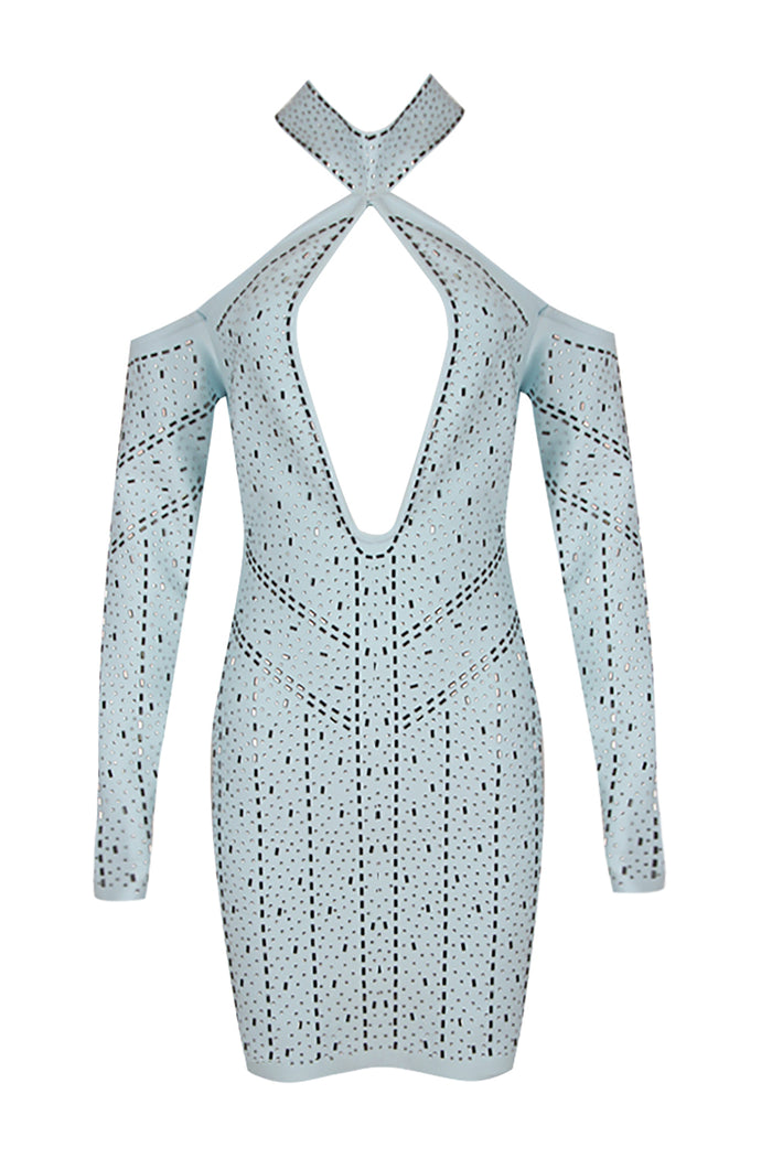 Crystal Embellished Halter Cutout Mini Bandage Dress CHICIDA Crystal Embellished Halter Cutout Mini Bandage Dress CHICIDA