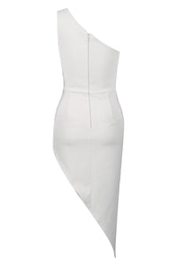 Vestido Bandage De Un Hombro Con Adornos De Cristal En Blanco