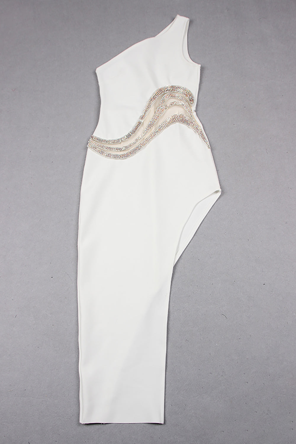 Vestido Bandage De Un Hombro Con Adornos De Cristal En Blanco