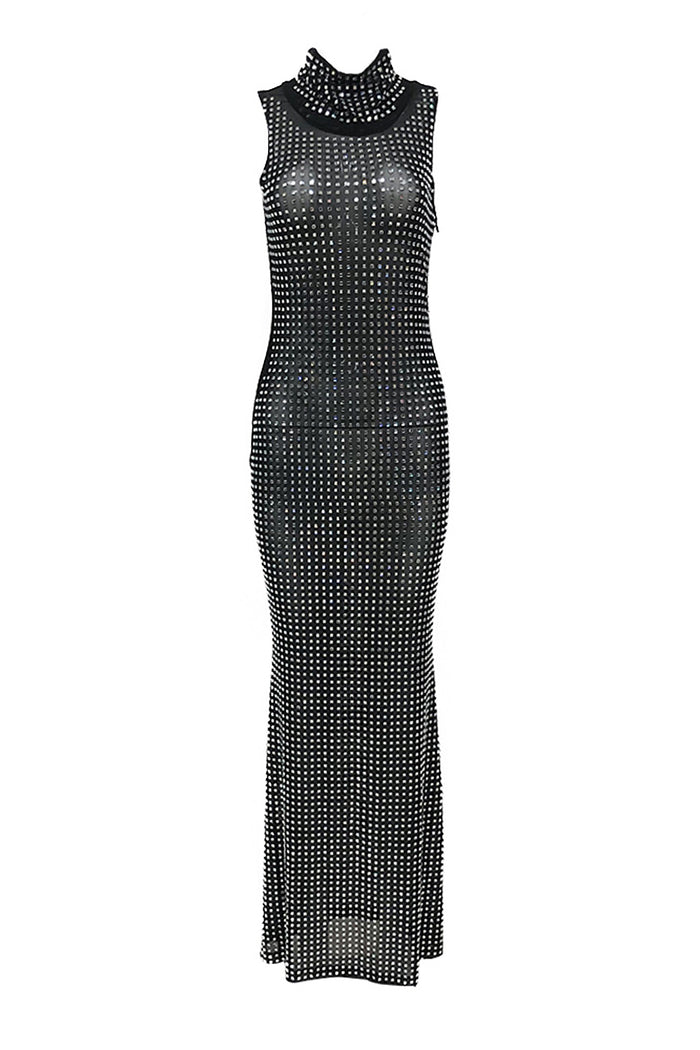 Crystal Embellished Sheer Maxi Dress CHICIDA Crystal Embellished Sheer Maxi Dress CHICIDA