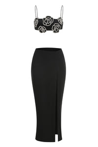 Crystal Embellished Top Asymmetrical Maxi Skirt