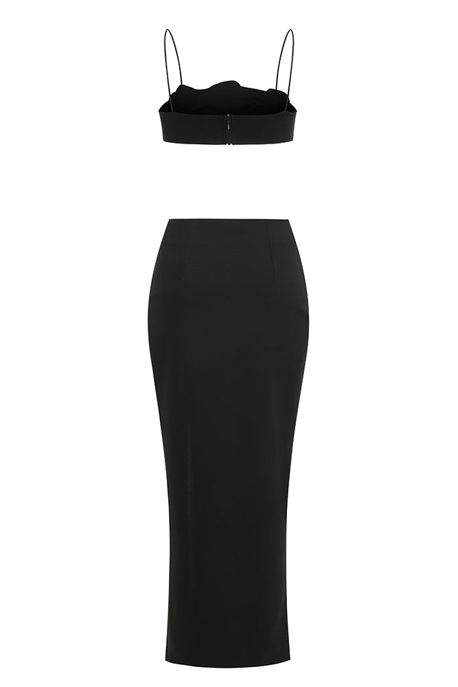 Crystal Embellished Top Asymmetrical Maxi Skirt