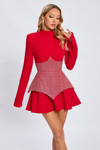 Crystal Embelllished Shaper A-Line Dress in Red