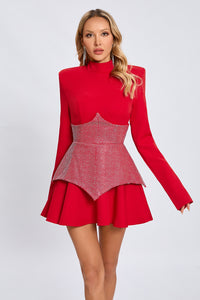 Crystal Embelllished Shaper A-Line Dress in Red