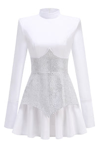 Crystal Embelllished Shaper A-Line Dress in White