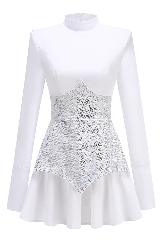 Crystal Embelllished Shaper A-Line Dress in White