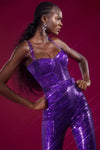 Crystal Strappy Sequin Purple Jumpsuit