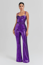 Crystal Strappy Sequin Purple Jumpsuit